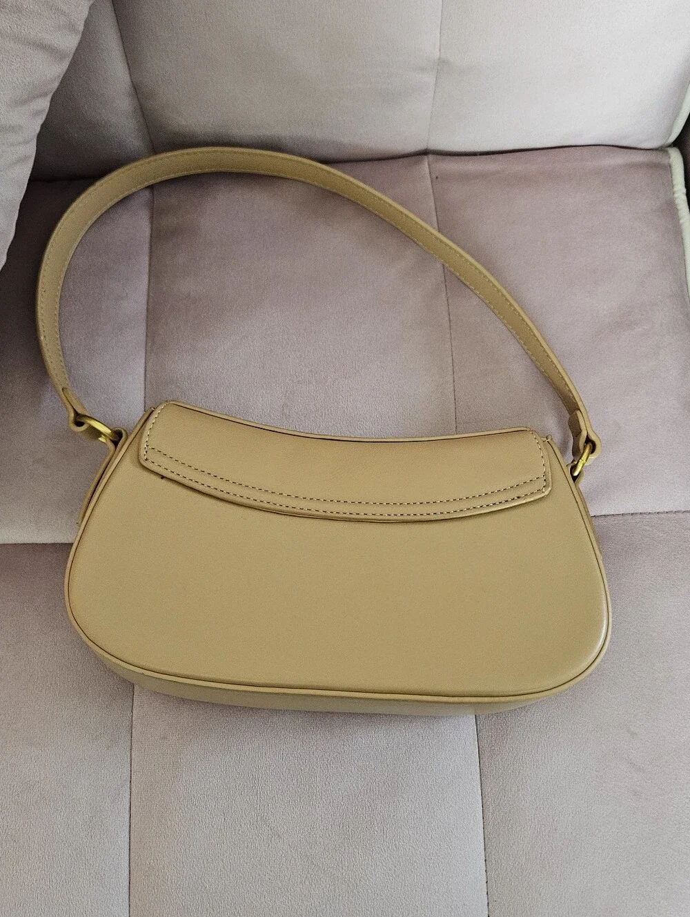 Miztique Tan Faux Leather Small Satchel Bag Golden Accent